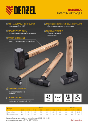 Кувалда, 2000 г, кованая головка, буковая рукоятка Denzel купить в Москве с доставкой по всей России | ProtosMarket.ru