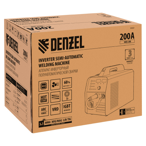 Аппарат инвертор. полуавтомат. cварки IMIG-200, 200 А, ПВ 60%, катушка 5 кг Denzel купить в Москве с доставкой по всей России | ProtosMarket.ru