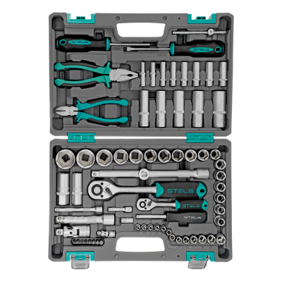 Набор инструментов, 1/2", 1/4", CrV, пластиковый кейс 69 предметов Stels купить в Москве с доставкой по всей России | ProtosMarket.ru