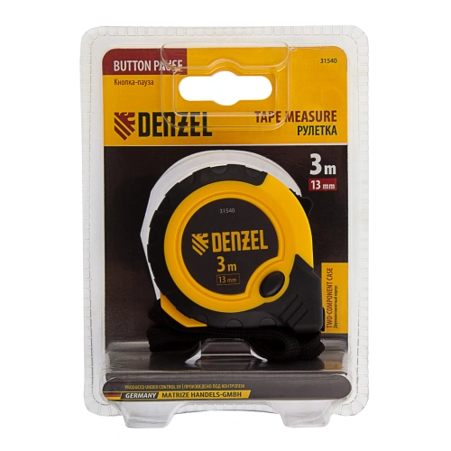 Рулетка 3м х 13мм, двухкомп. корпус, кнопка-пауза Denzel по ценам производителя в Казани с доставкой по всей России