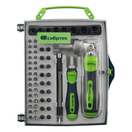 Отвертки реверсивные с набором бит, торцевых головок, 61 предмет, CrV Сибртех купить в Москве с доставкой по всей России | ProtosMarket.ru