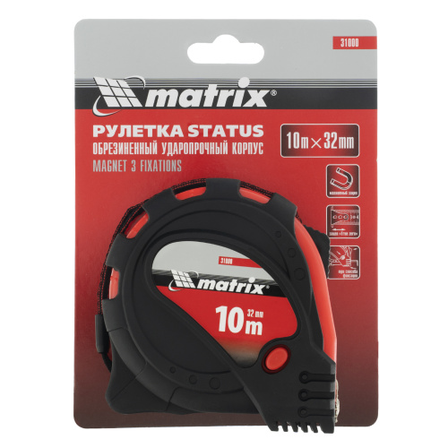 Рулетка Status Magnet 3 fixations,10 м х 32 мм,обрезиненный корпус,зацеп с магнитом Matrix по ценам производителя в Казани с доставкой по всей России