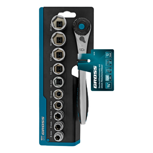 Набор торцевых головок, трещотка 120 зубьев, 3/8", CrV, 12 предметов Gross купить в Москве с доставкой по всей России | ProtosMarket.ru