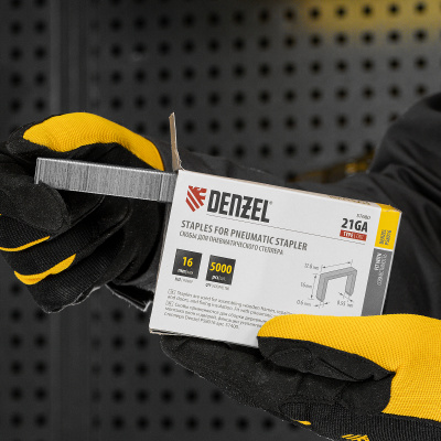 Скобы 21GA для пнев. степл., 16мм, шир. - 0,95мм, тол. - 0,6мм, шир. скобы - 12,8мм, 5000шт Denzel купить в Москве с доставкой по всей России | ProtosMarket.ru