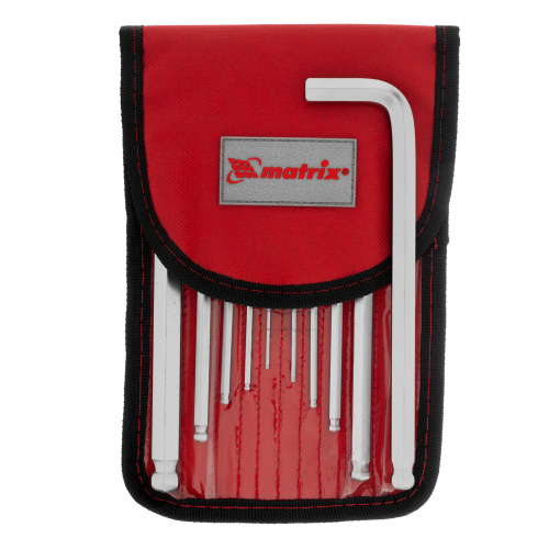 Набор ключей имбусовых HEX, 1.5-12 мм, CrV, 10 шт, удлиненных, шарообразный наконечник, с сатинированным покрытием, чехол Matrix купить в Москве с доставкой по всей России | ProtosMarket.ru