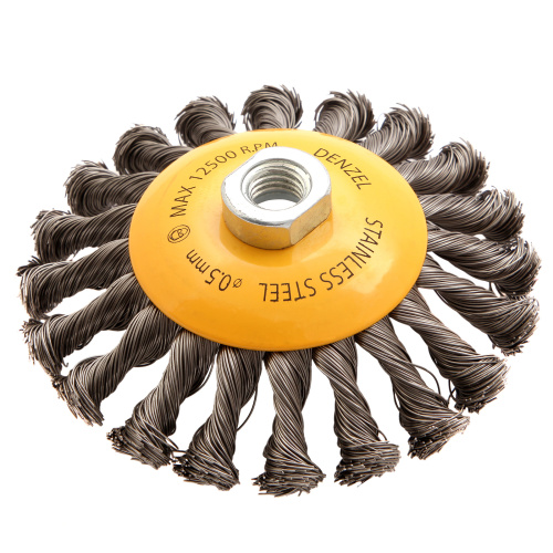 Щетка для УШМ, 125 мм, "Тарелка", крученая нержавеющая проволока 0.5 мм, М14 Denzel по ценам производителя в Казани с доставкой по всей России