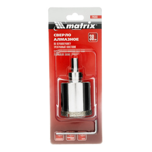 Сверло алмазное по керамограниту, 38 х 67 мм, трехгранный хвостовик Matrix купить в Москве с доставкой по всей России | ProtosMarket.ru