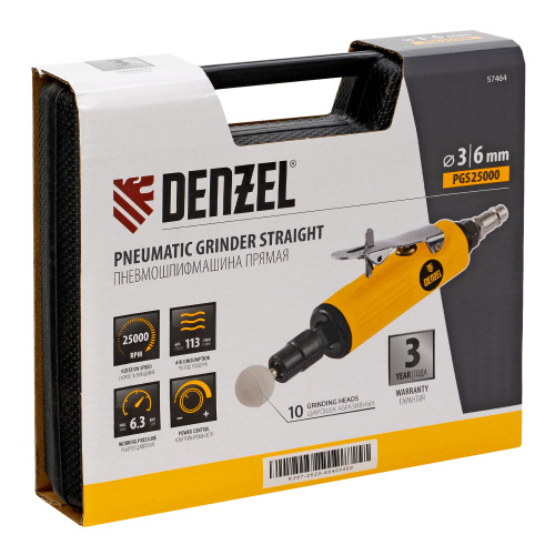 Пневмошлифмашина прямая PGS25000, 25000 об/мин, 10 шлиф. камней, цанга - 3, 6 мм, 113 л/мин Denzel по ценам производителя в Казани с доставкой по всей России