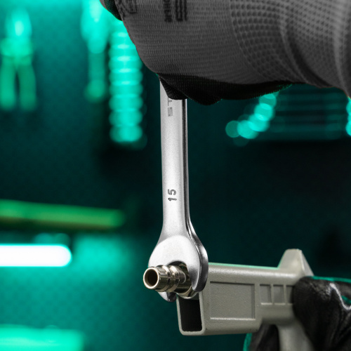 Ключ комбинированный, 15 мм, CrV, матовый хром Stels по ценам производителя в Казани с доставкой по всей России