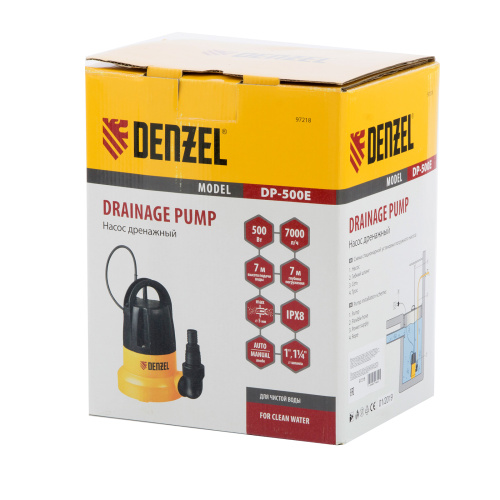 Дренажный насос DP500E, 500 Вт, подъем 7 м, 7000 л/ч Denzel купить в Москве с доставкой по всей России | ProtosMarket.ru