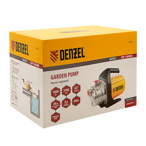 Садовый поверхностный насос GP 1000Х, 1000 Вт, 3500 л/ч, подъем 44 м, нержавейка Denzel купить в Москве с доставкой по всей России | ProtosMarket.ru