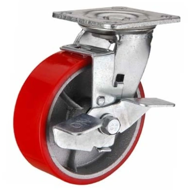 Колесо большегрузное поворотное SCpb 55 125 мм полиуретановое с тормозом (F) купить в Москве с доставкой по всей России | ProtosMarket.ru